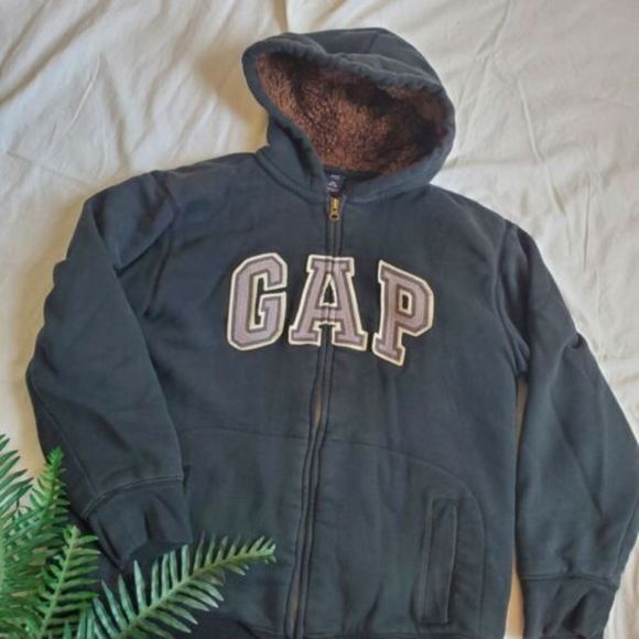 GAP Youth Size 2XL XXL Logo Zip Heavy Black Fur Hoodie - Picture 1 of 12